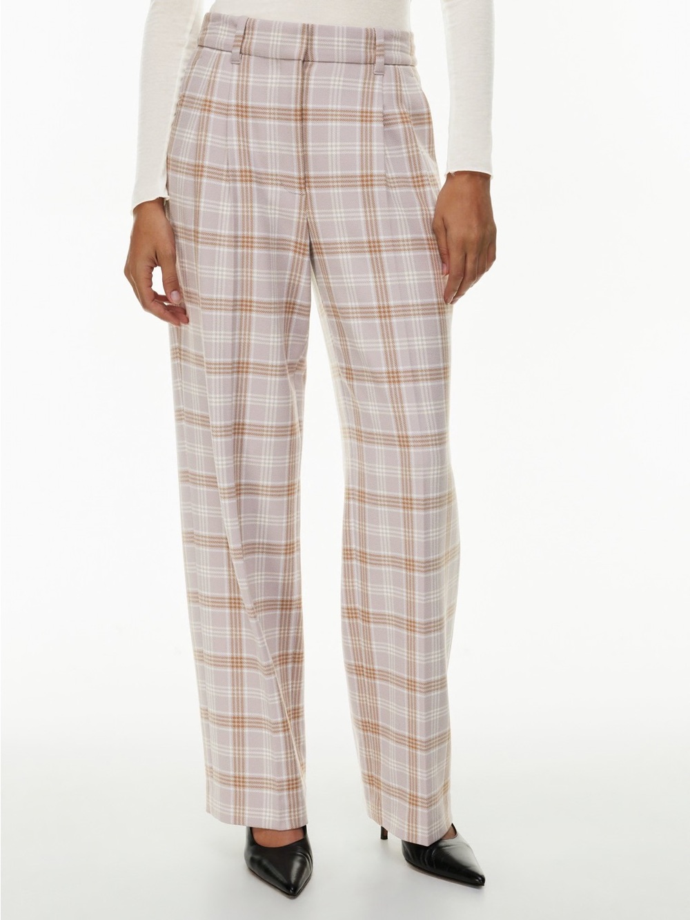 Aritzia Wilfred The Effortless Pant Pleated Wide Leg Check Trousers Size 2
